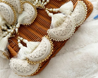2 pezzi nappe ricamate con perline in oro bianco, filo di viscosa indiano, frange in rilievo, da sposa, matrimonio latino, artigianato, ciondoli, abbellimento, fermacravatta