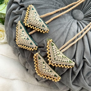1 Pc Bottle Green/ Mehandi Green long dori Bridal Sequin embellished Decorative Tassels, Saree Blouse Indian Sewing Crafting Latkan