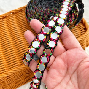 1 yard/2 yards/3 yards miroir noir perles multicolores embellie brodée robe artisanat couture costume chapeau dentelle garniture indienne 1,4 cm