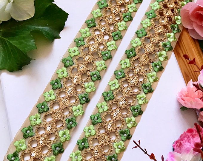 1 Yard Latest Indian Zari Cutwork Gota Floral Kinari Sari Dupatta Lace Trim