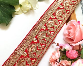 Golden travail de découpe Indian Zari sequin sur le net Decorative Sari Dupatta bordure en dentelle