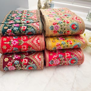 1 mètre bordeaux indien/vert/fone/rouge/oink/jaune brodé de sequins sari sari Lehanga Dupatta en dentelle 5,98 pouces