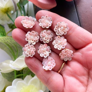 50 Tiny Pink Sequin Flower Beaded Appliques Indian Rhinestone Golden Applique Bridal Appliques Headband Appliques Crafting Sewing