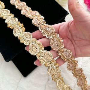 1 mètre or rose/or feuille de cachemire floral perle paillettes garniture lacets indiens robe de mariée ceinture de mariée écharpes artisanat couture sari