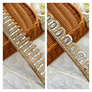 Antique Gold Mirror Stone Embellished Scarf Dupatta Border Mirror Saree Border Net Fabric indian trim