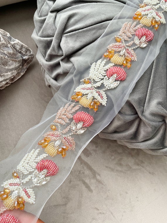 1 Yard Cream Cutdana Pearl Sequin Floral Trim Hand Embroidered Trim Sequin  Pearls Embellished Bridal Showers Bridal Applique Sash - Etsy