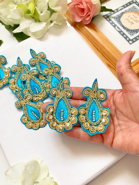 Turquoise Blue Gold Indian Handmade Wedding Dress Applique Etsy