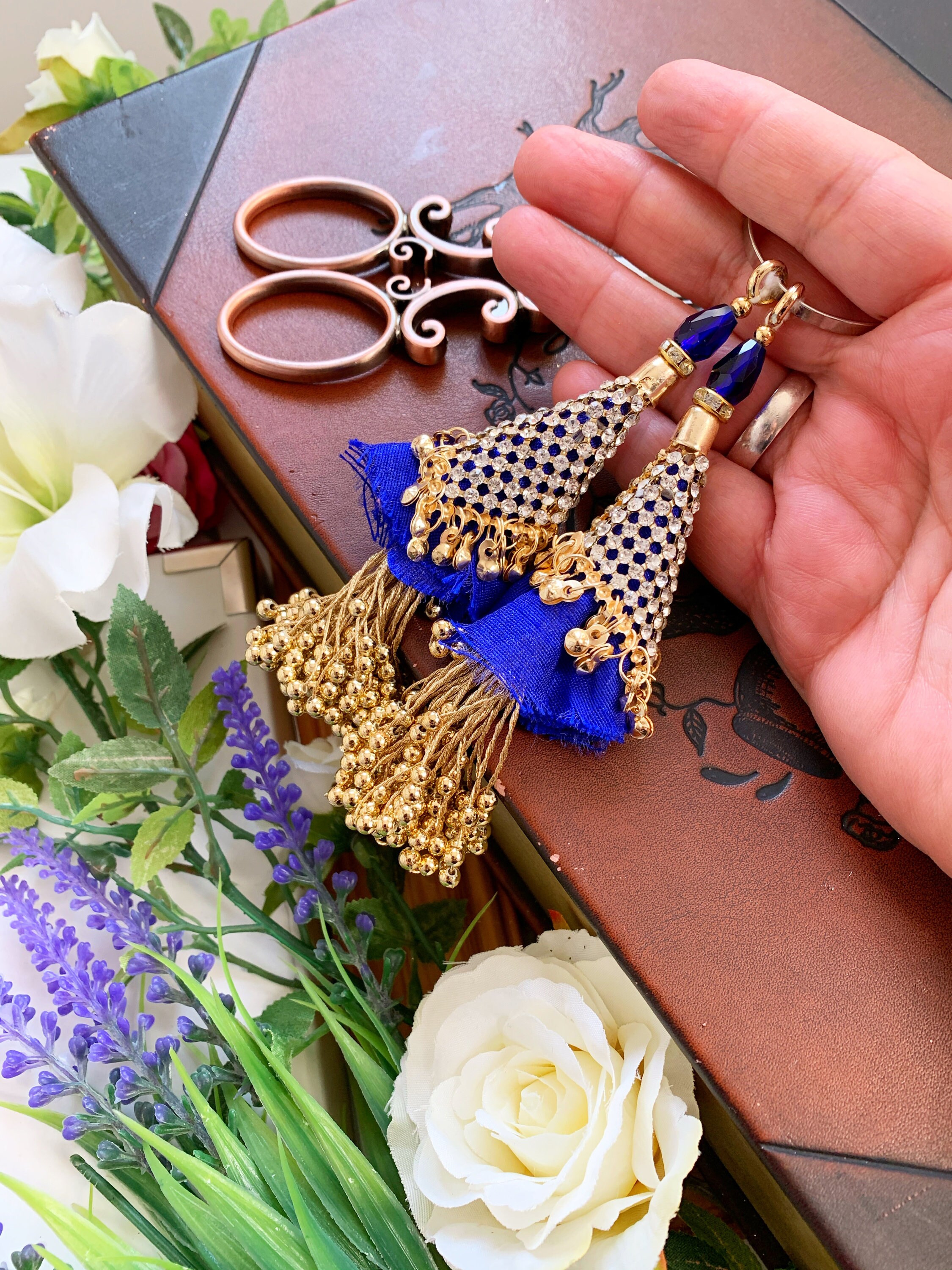 Mini Turquoise Blue Cluster blouse latkan tassels tassel 2 Pairs