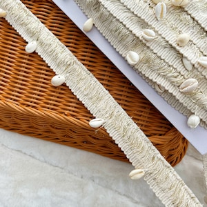 1 jarda de algodão com concha de cauri dourada e zari com acabamento em renda para jaqueta jeans faça você mesmo, decoração de praia, acabamento em biquíni, renda para cachecol, dança do ventre