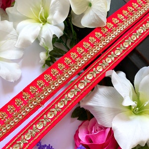 Pink Indian, Zari Sequin work Lehenga Border, Sari Saree, Dupatta Lace, Decorative Sewing Fabric Trim Crafting Trim- 9 Yards r2 5b