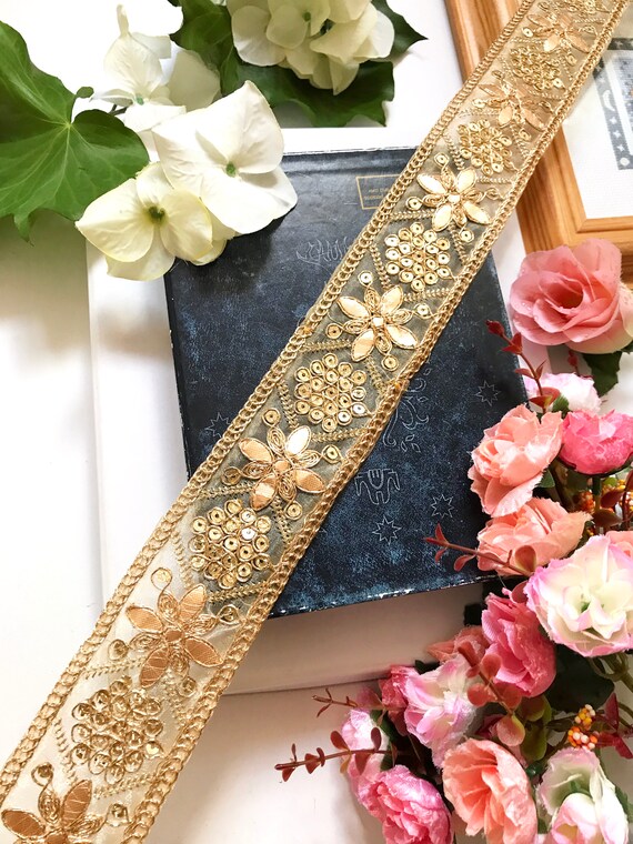 1 Yard Latest Indian Zari Cutwork Gota Floral Kinari Sari Dupatta Lace Trim