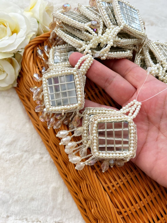1 par de borlas decorativas nupciales adornadas con espejo de cristal de  cuentas de oro pálido, borlas de blusa saree, indio, Latkans de costura -   México
