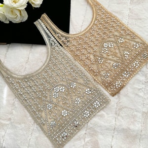 Embroidered Neckline Applique: Pearl & Stone Indian Garment Patch