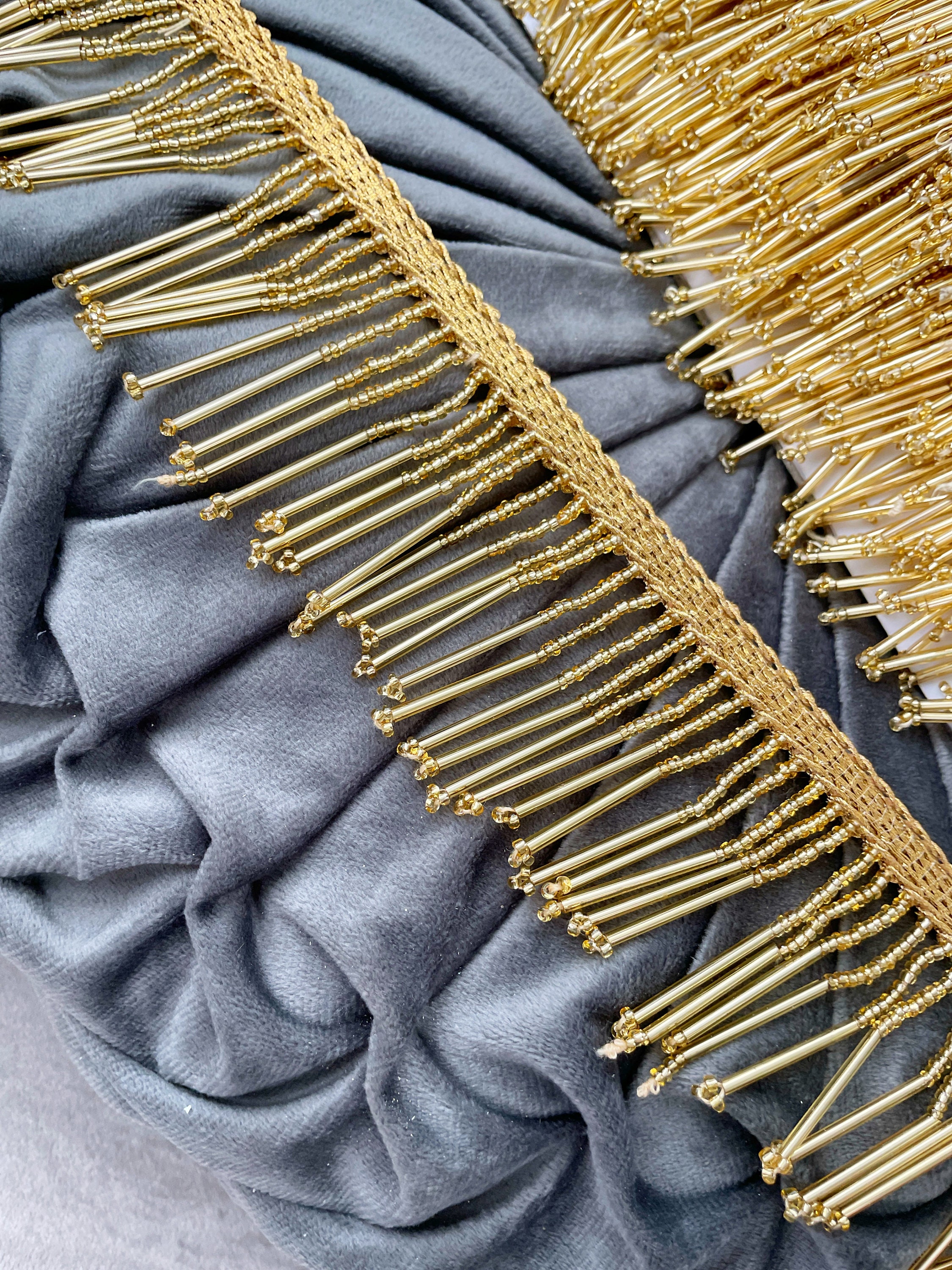 Gold Tassel Trim Beaded Fringe Trim Indian Gold Bead Lace Etsy