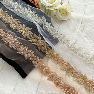 1 Meter Silver/Gold/Rose Gold Crystal Beaded Embellished Floral Bridal Wedding Dress Belt Sashes  Crafting Sewing Beads Lace Trim Applique
