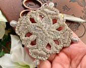 1 Zari Floral Applique, Silver, Rhinestone Mirror Appliques ,Sewing Crafting, Beaded Appliques, Headband LM-vik-20S 125