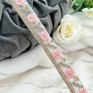 9.5 Yard C Green Pink Indian Gold Zari Sequin Embellished Embroidered lace Trim Border, Sari Border, Dupatta Lace, Craft, Fabric Lace