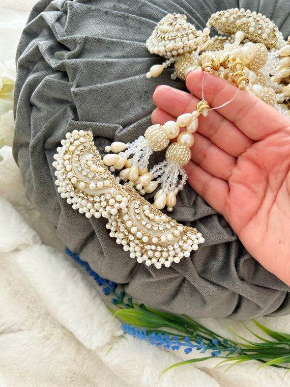 Crystal Pearl Tassels: Gold Stone Bead Indian Latkans (1  display picture 3