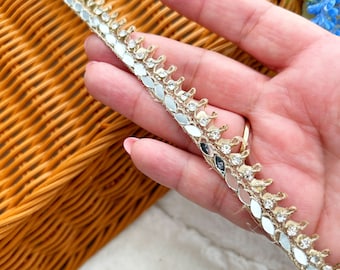 3 yardas de oro indio Zari espejo piedra adornada encaje de ajuste estrecho, indio Dupatta Sari traje cinta bordada encaje costura artesanía decoración