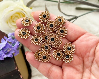 50 pequeños apliques de cuentas de flores negras bordado indio Rhinestone apliques dorados apliques nupciales diadema apliques artesanía costura