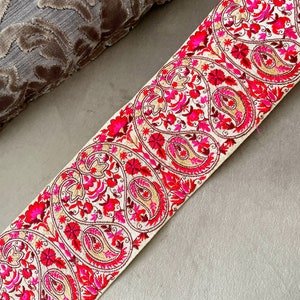 1 Yard Embroidered Fabric Trim Indian Crafting Sari Border Saree Sewing Decorative Ribbons Trimmings Cushions Beach Bags Hats