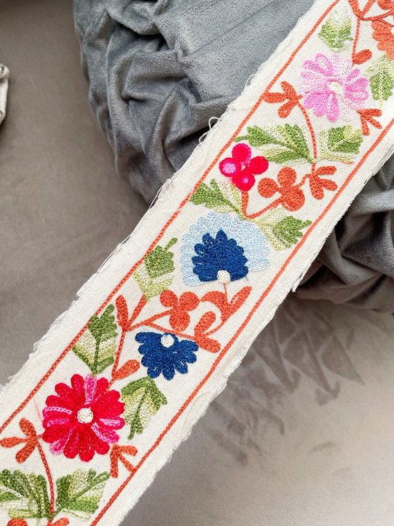 1 Yard 3 Yards Embroidered Ribbon Fabric Trim Decorative Embroidery Embellishments Crafting Sewing Saree Indian Sari Border Home Decor Tape