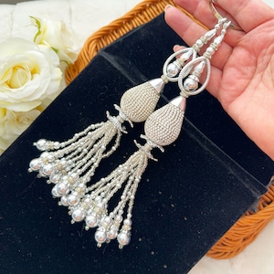 Silver Zircon Bead Shell Cluster blouse Latkans, purse hangings, home décor, Craft Sewing, Indian, sari, jhumer, tassel 1 Pair R2 BOX 62