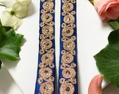 Stunning Navy Blue Indian Copper Sequin Dori Work Colour Fabric ,Sari Border, Dupatta Lace Trim , by 8 yards , wide 3.5 cm