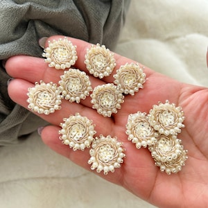 50 Tiny Shampion Gold Flower shaped Indian Embroidery Golden Zardosi Sequin embellished, Beaded Bridal Appliques, Headband Appliques