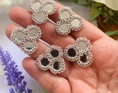 5 Zari Floral Applique, Silver, Rhinestone Mirror Appliques ,Sewing Crafting, Beaded Appliques, Headband LM-vik-05abr1 7A