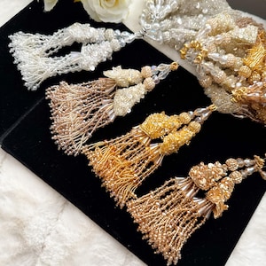 1 Pair Silver/Pale Gold/Gold/Antique Gold Cutdana Crystal Sequin Embellished Handmade Indian Bridal Dupatta Blouse Crafting Tassels Latkan