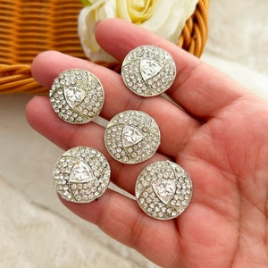 5 Piece SILVER Round Clear Crystal Rhinestone Diamante Bling Shank Sewing Dress Crafting Buttons