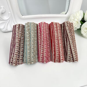 Guarnição de renda indiana em rede com borda ondulada, 2 cm, desenho de folha, lantejoulas Zari Cutdana, 9,5 jardas.
