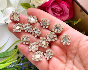 50 Stück / 100 Stück Indian Pale Gold Finish Applikation, Strass echte Spiegel Applikationen, Champagner Perle, Perlen Applikationen, Stirnband Applikationen