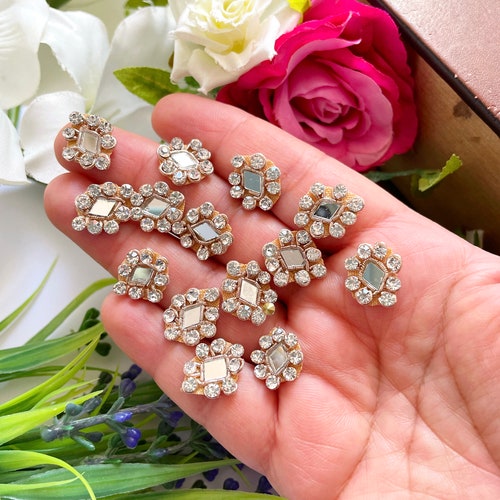 Indian Antique Gold Finish Applique Rhinestone Real Mirror Etsy