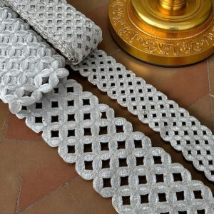 1 Yard Indian Cutwork Silver Zari Wide floral Bridal Sewing Crafting Lace Trim Applique Sash 11.5 CM Wide 671SKC