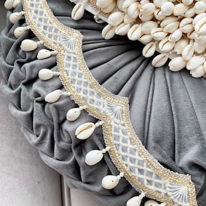1 Yard Cowrie Shell  Pearl Trim, Shell Trim Lace, Sea Shell, DIY Jean Jacket Trim, Beach décor, Bikini Trim, Scarf Lace, Belly Dance