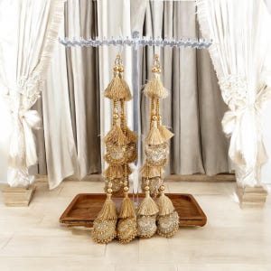 1 Pair Indian Fone/Gold Sequin Cutdana Fringe Embellished Multi String Bridal Tassel Lehanga Sewing Latkan