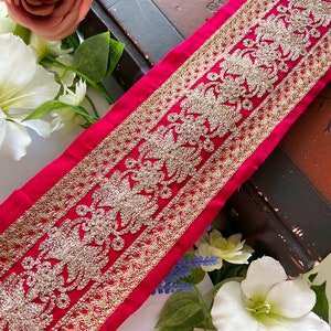 1 Yard Pink Vintage Ari Work Gold Zardozi embellished Border Lace , Sari Trim, Handwork Crafting, Sewing Embroidered , DIY Décor Indian Trim