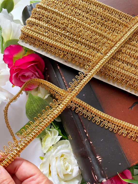 gold trimmings for dresses 9 Yards Antique Gold Zari Lace Trim: Indian Dress Embellishment Border
