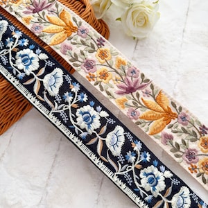 2 Remnants Yellow Multi/Blue Multi Indian Embroidered Dupatta Sewing Crafting Sari Lace Trim Borders  6 Cm Wide