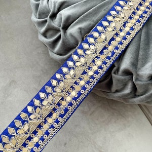 9.5 Yards Royal Blue  Embellished Zari Embroidered Vintage Hat Dupatta Saree Sewing Crafting Fabric Indian Lace trim