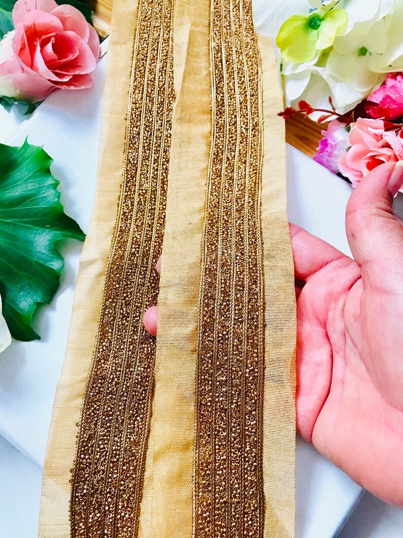 Gold Seed Beads Lace Saree Border Trim for Headdress Pearl Trim Indian Lace Indian Trim Holiday Decoration 1 Yard LM2019#502