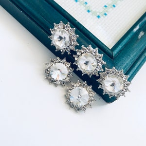 5 Piece SILVER Round Clear Crystal Rhinestone Diamante Bling Shank Sewing Dress Crafting Buttons