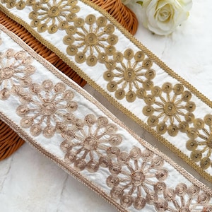 9,5 yards crème or rose/or antique Zari brodé couture mariée dupatta ceinture artisanat sari garniture indienne 7,6 cm de large