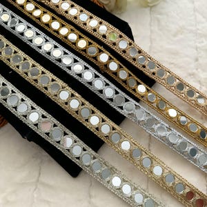 9 yards or pâle/argent/rose/shampoing/or mat miroir indien embelli artisanat garniture robe dentelle artisanat couture 2,7 cm de large