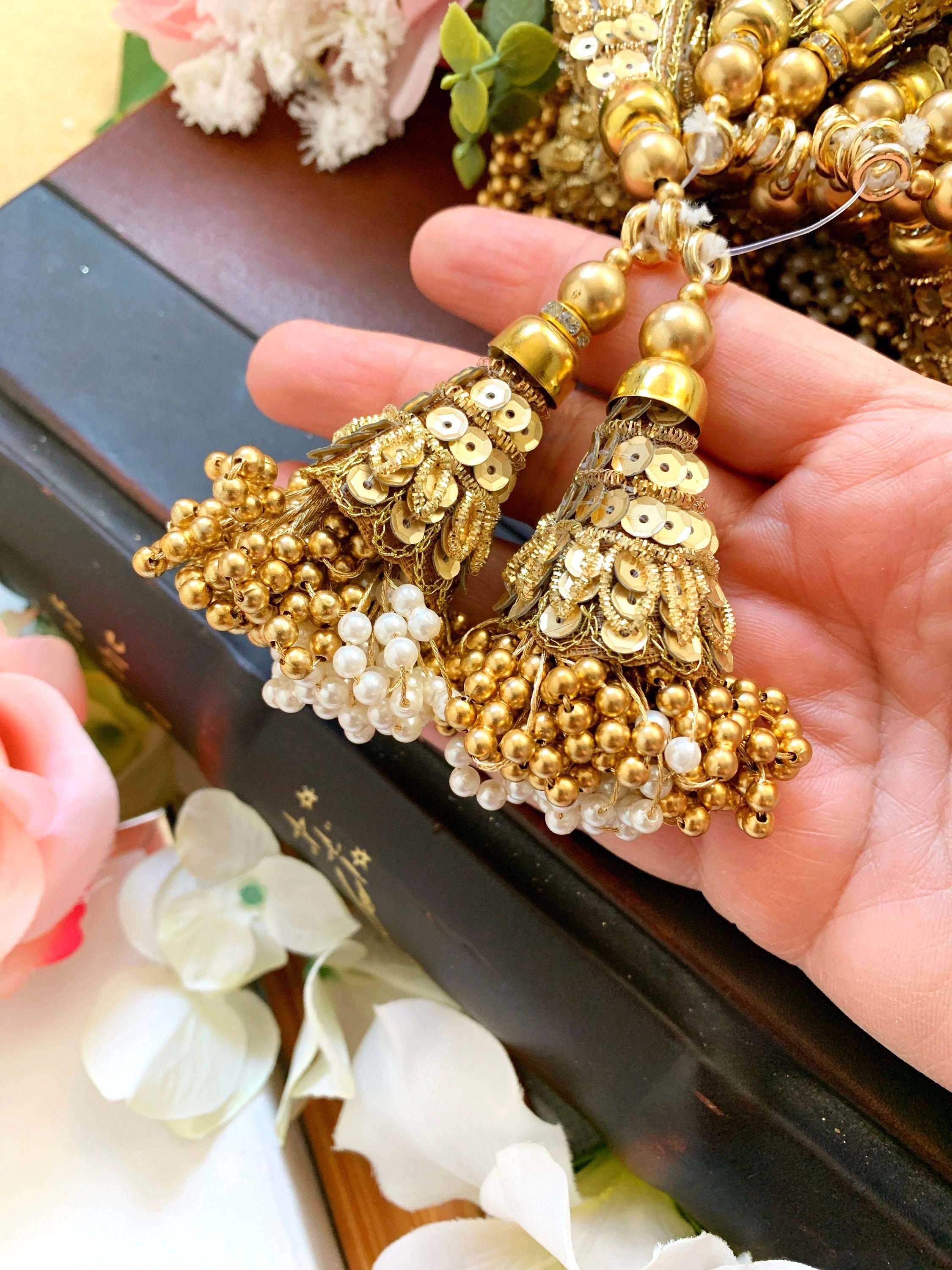 Antique Gold Tassels Cut dana Pearl Cluster, Bridal Tassels Decorative  Tassels Saree Blouse Tassels, Indian Tassels, Sewing Latkans 1 Pair