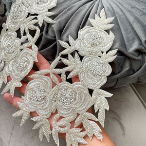 1 Pair Left side Right Side Pale Gold Indian Rhinestone Handmade Wedding Dress Applique Bridal Belt Sashes Decorative Crafting Sari Border