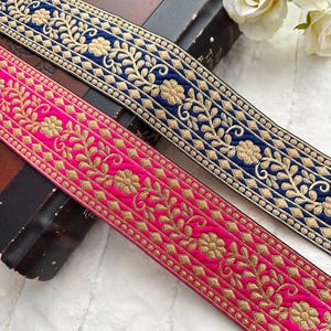 Lot de 2 chutes de bordures brodées jacquard indiennes, lacets décoratifs, bordures de sari, embellissements de scrapbooking