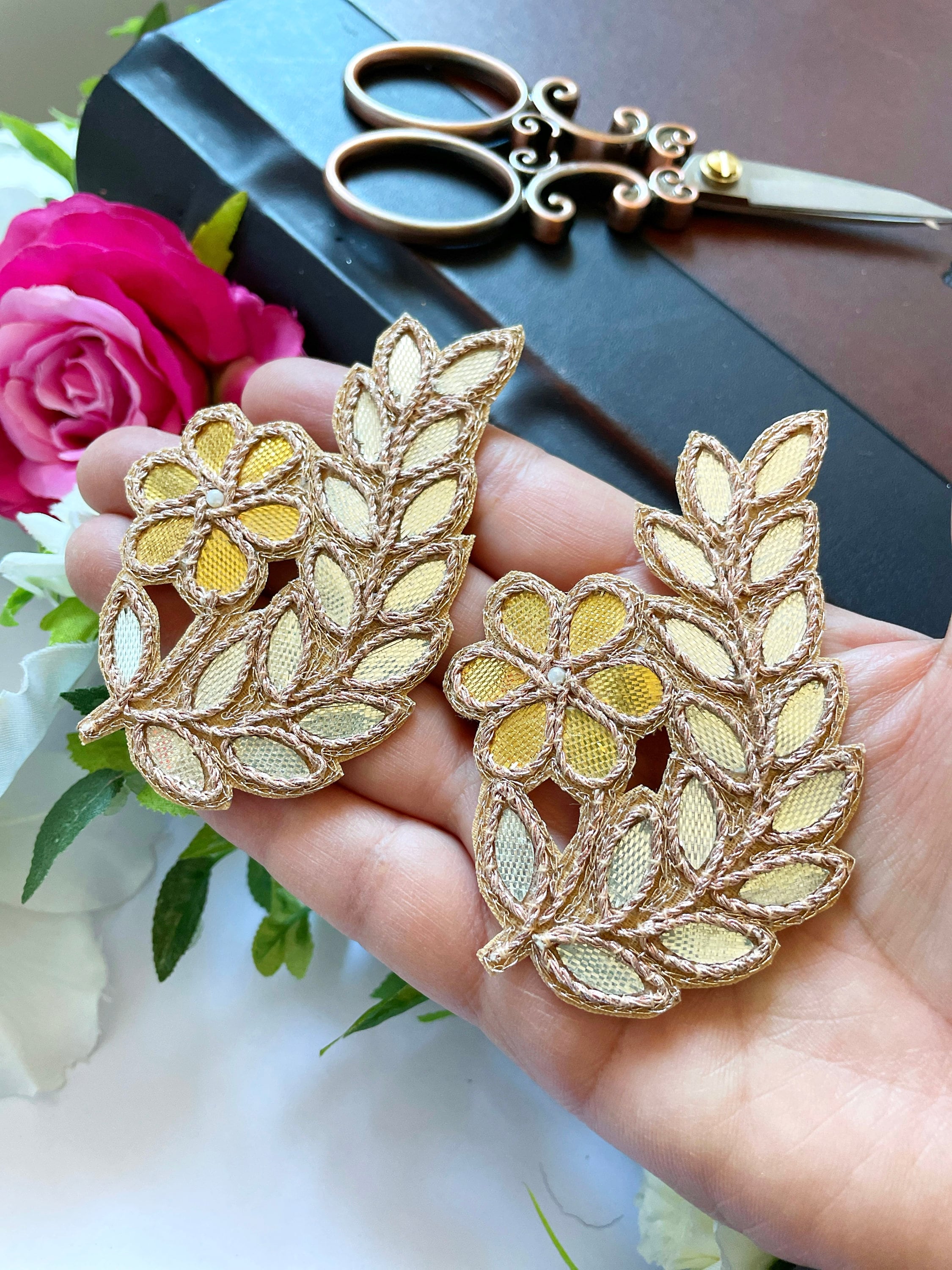 Handmade Applique Gota Patti Zari Flower Motif for Craft & Etsy UK